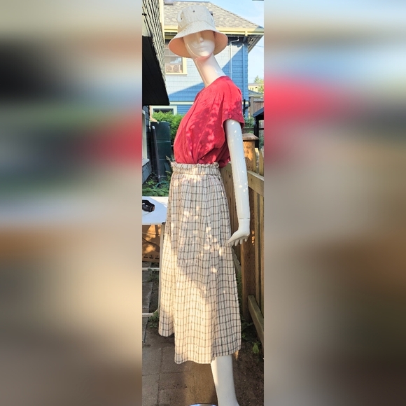 Maiwa Woven Cotton Long Skirt. White, Grey And Red. Paper Bag Waist Lg - Picture 3 of 12